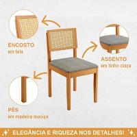 Conjunto 2 Cadeiras De Jantar Jade 03 Em Madeira Maciça Jcm E Encosto Rattan E Linho Cinza - 5