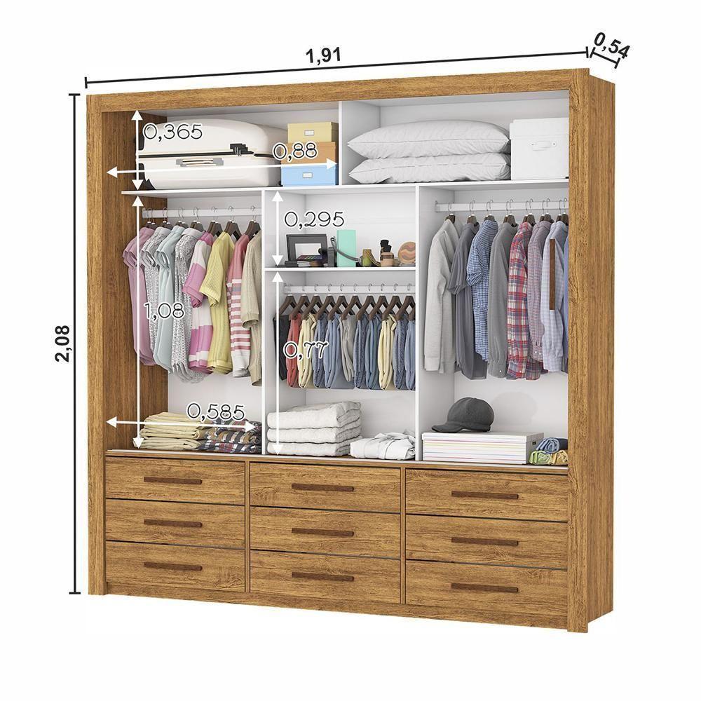 Guarda Roupa Roupeiro Anjos 3 Portas De Correr Com Espelho Central 9 Gavetas Carioca Cinamomo - 4