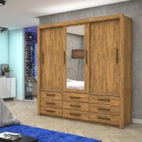 Guarda Roupa Roupeiro Anjos 3 Portas De Correr Com Espelho Central 9 Gavetas Carioca Cinamomo - 2