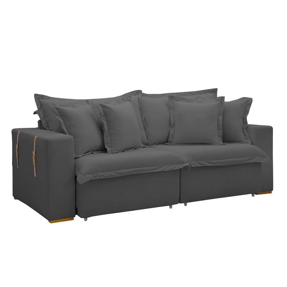 Sofá Cama Retrátil E Reclinável Arizona Veludo Cinza 2,20m - 1