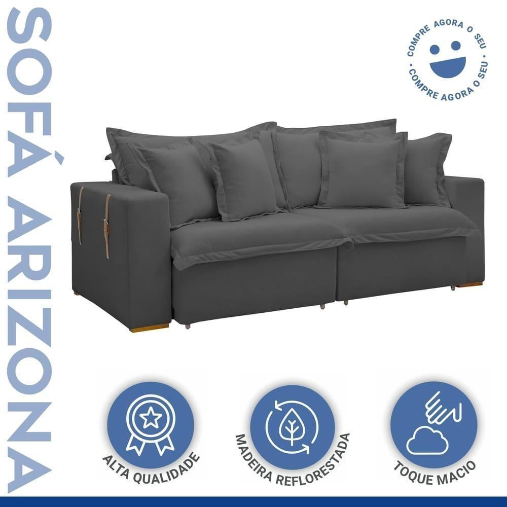 Sofá Cama Retrátil E Reclinável Arizona Veludo Cinza 2,20m - 6