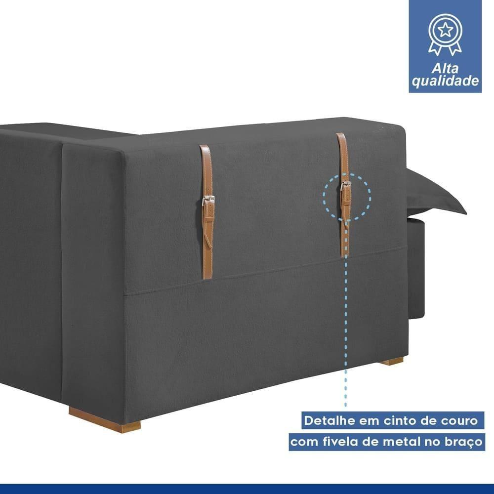 Sofá Cama Retrátil E Reclinável Arizona Veludo Cinza 2,20m - 8