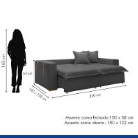 Sofá Cama Retrátil E Reclinável Arizona Boucle Cinza 2,20m - 3