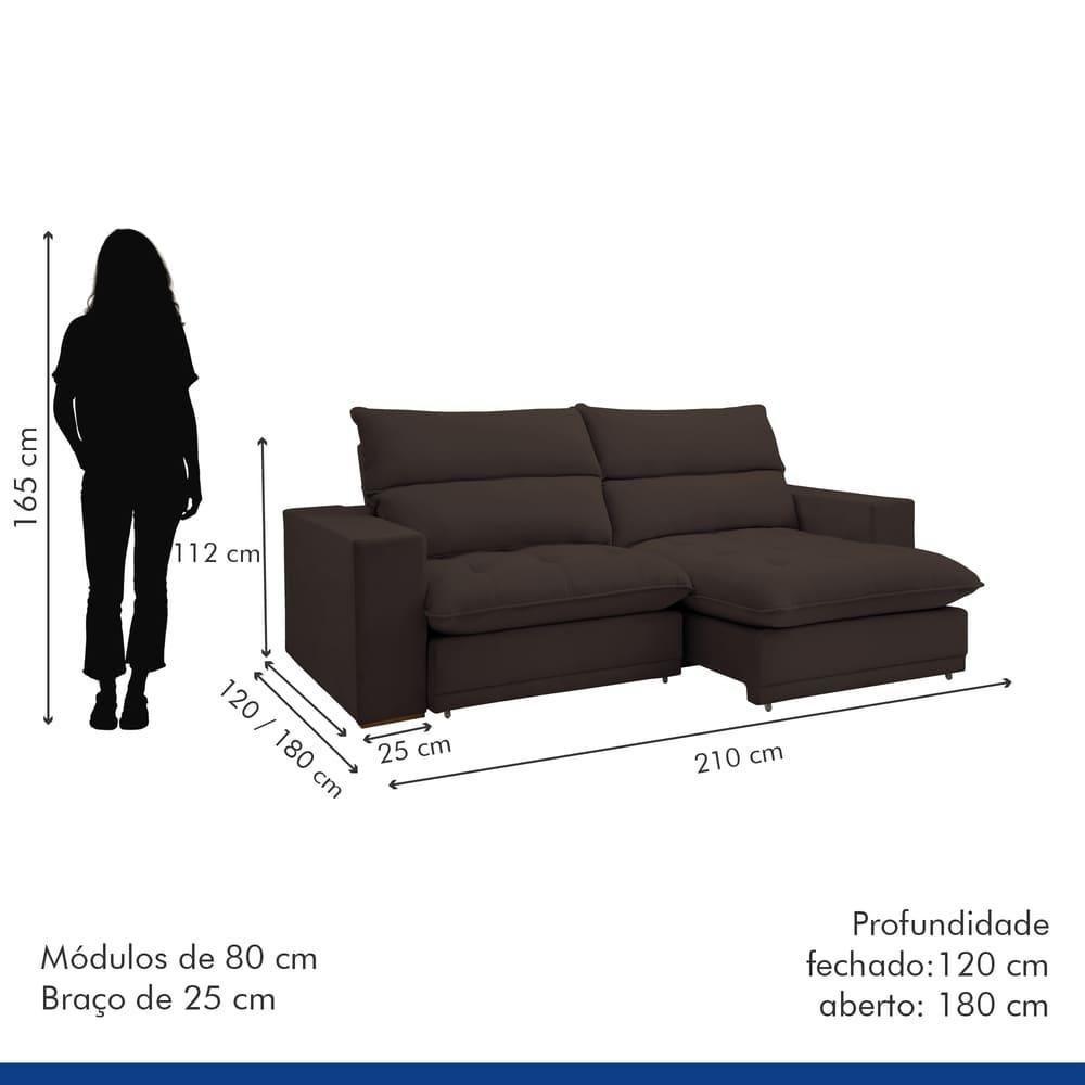 Sofá Retrátil E Reclinável Martinho Veludo Marrom 2,10m - 3