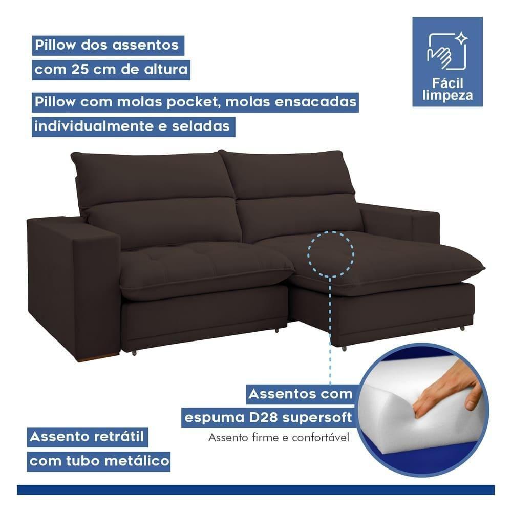 Sofá Retrátil E Reclinável Martinho Veludo Marrom 2,10m - 5
