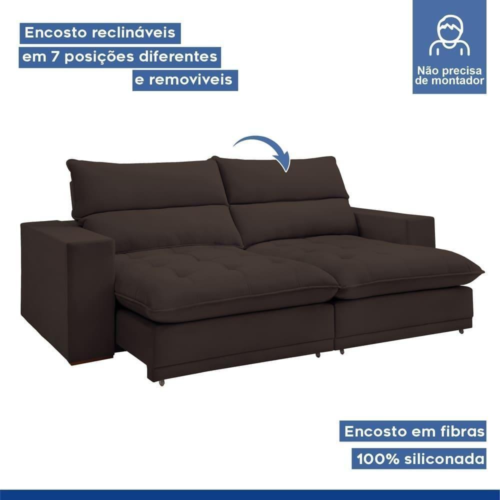 Sofá Retrátil E Reclinável Martinho Veludo Marrom 2,10m - 6