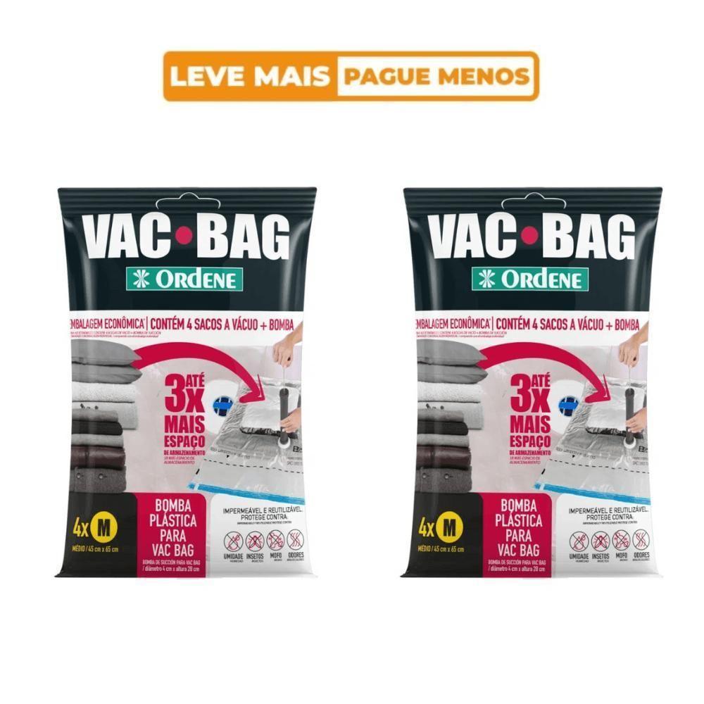 Kit De Saco A Vácuo Organizador 8 Médios 45x65cm Transparente Vac Bag Ordene + 2 Bomba De Ar - 2