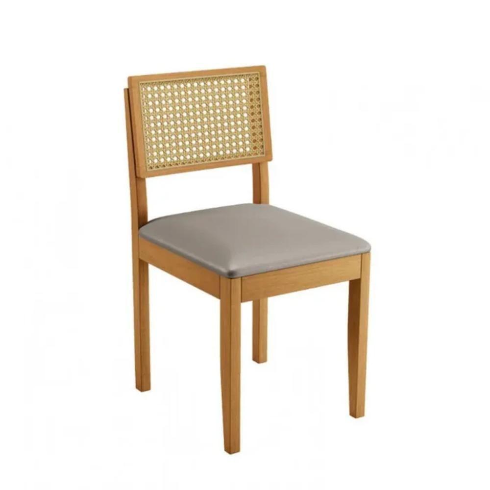 Conjunto 2 Cadeiras De Jantar Jade 03 Em Madeira Maciça Jcm E Encosto Rattan E Veludo Bege - 6