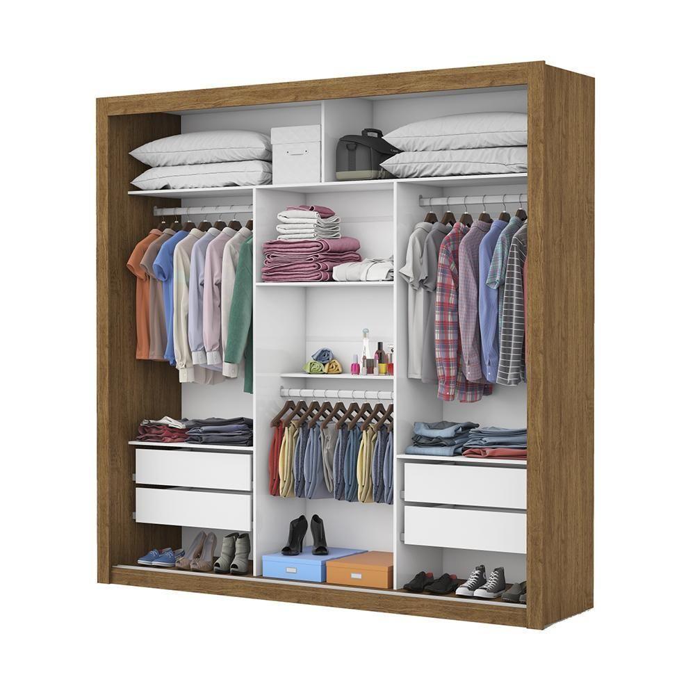 Guarda Roupa Roupeiro Clarice 3 Portas De Correr Com Espelho Central 4 Gavetas Carioca Cinamomo Branco - 5