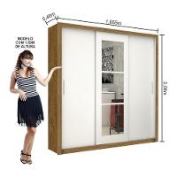 Guarda Roupa Roupeiro Clarice 3 Portas De Correr Com Espelho Central 4 Gavetas Carioca Cinamomo Branco - 3