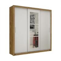 Guarda Roupa Roupeiro Clarice 3 Portas De Correr Com Espelho Central 4 Gavetas Carioca Cinamomo Off White - 1