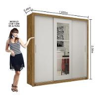 Guarda Roupa Roupeiro Clarice 3 Portas De Correr Com Espelho Central 4 Gavetas Carioca Cinamomo Off White - 3