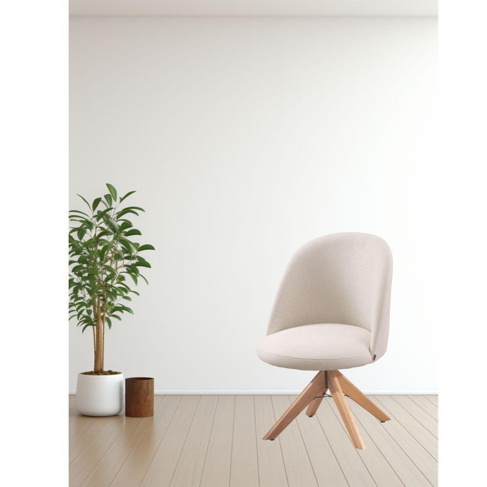 Cadeira Karine Linho Areia Com Base Giratória Em Madeira - 2