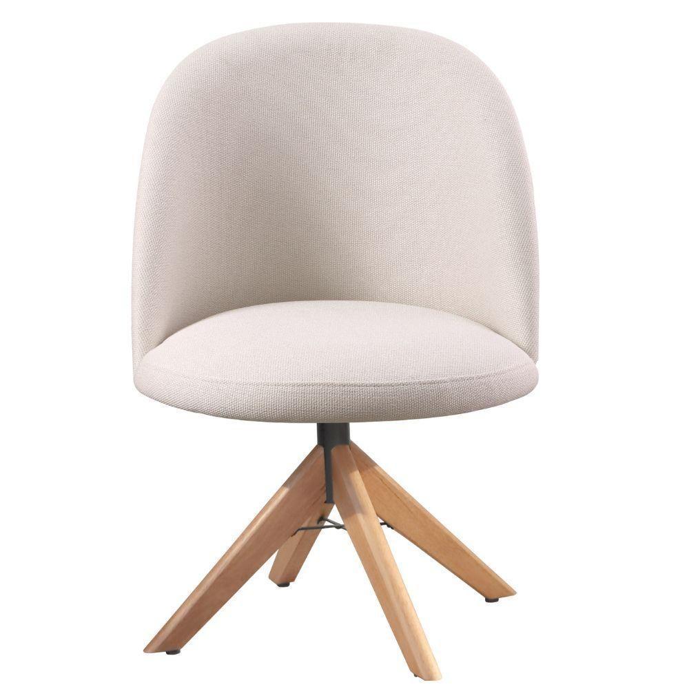 Cadeira Karine Linho Areia Com Base Giratória Em Madeira - 4