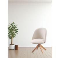 Cadeira Karine Linho Areia Com Base Giratória Em Madeira - 2