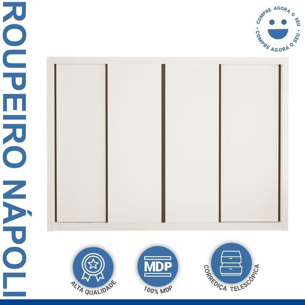 Guarda Roupa 4 Portas De Correr 4 Gavetas Nápoli Minastex Branco - 5