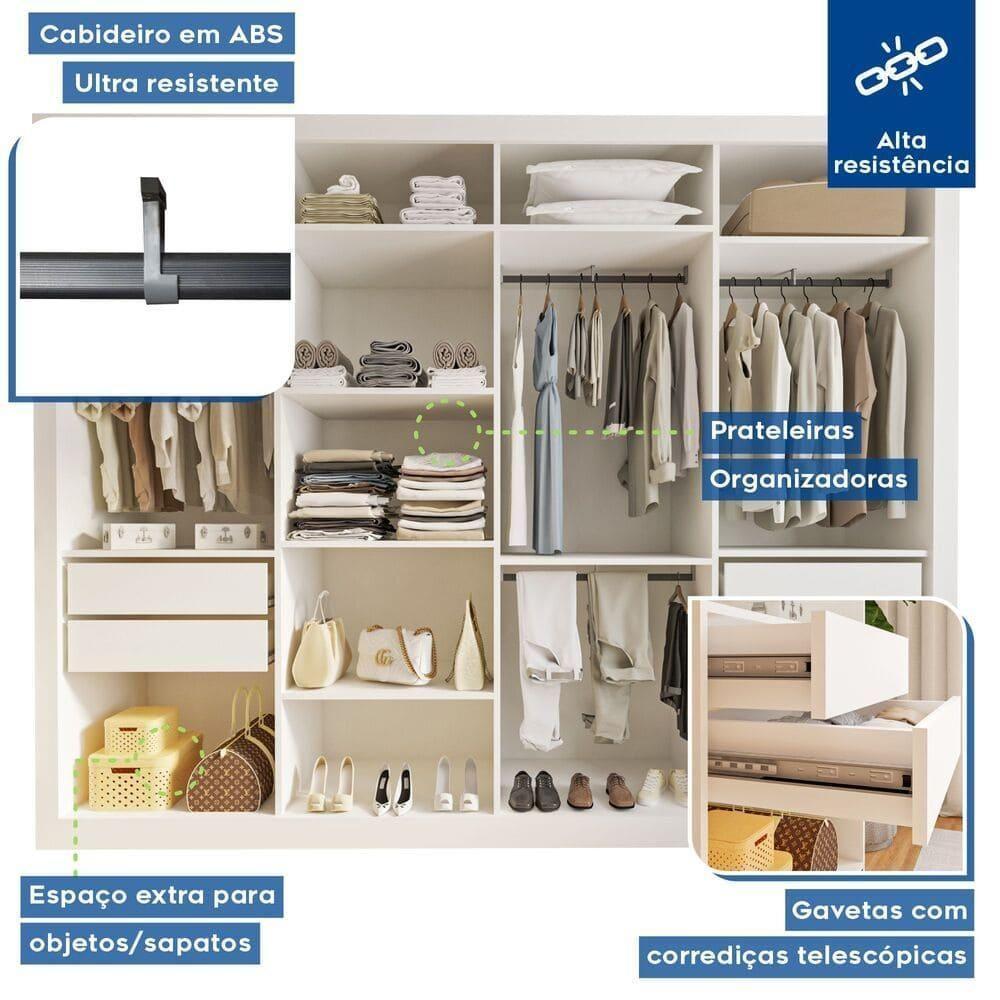 Guarda Roupa 4 Portas De Correr 4 Gavetas Nápoli Minastex Branco - 6