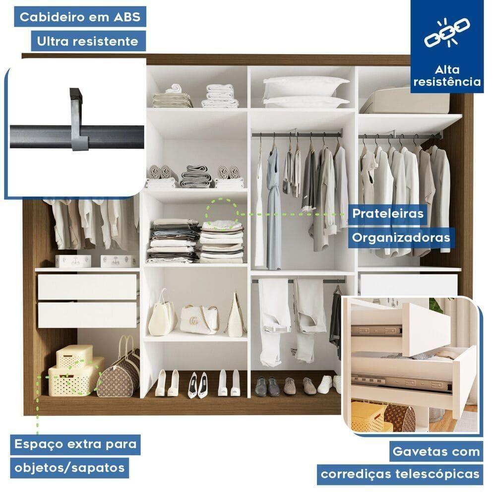 Guarda Roupa 4 Portas De Correr 4 Gavetas Nápoli Minastex Freijó - 6