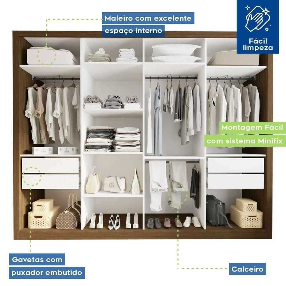 Guarda Roupa 4 Portas De Correr 4 Gavetas Nápoli Minastex Freijó - 7