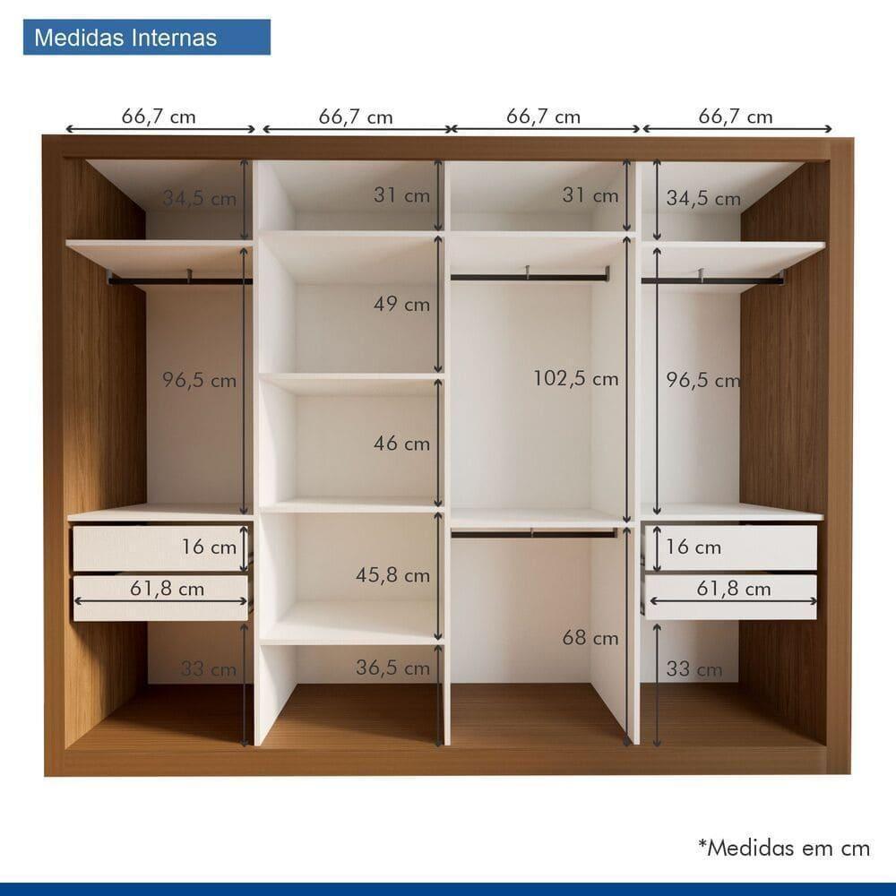 Guarda Roupa 4 Portas De Correr 4 Gavetas Nápoli Minastex Freijó - 9