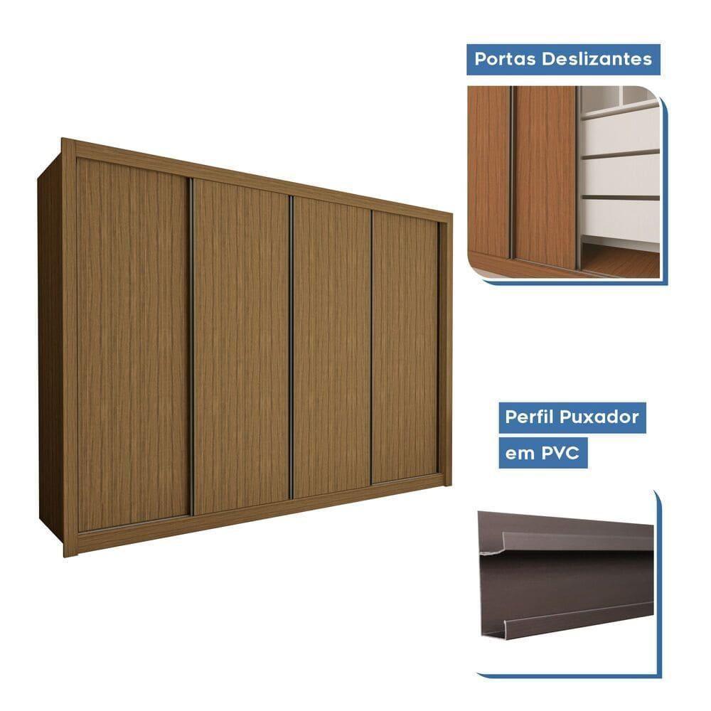 Guarda Roupa 4 Portas De Correr 4 Gavetas Nápoli Minastex Freijó - 10