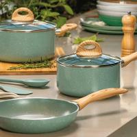 Jogo De Panelas Antiaderente Ceramic Life Botanika 6 Peças Verde Indução Brinox