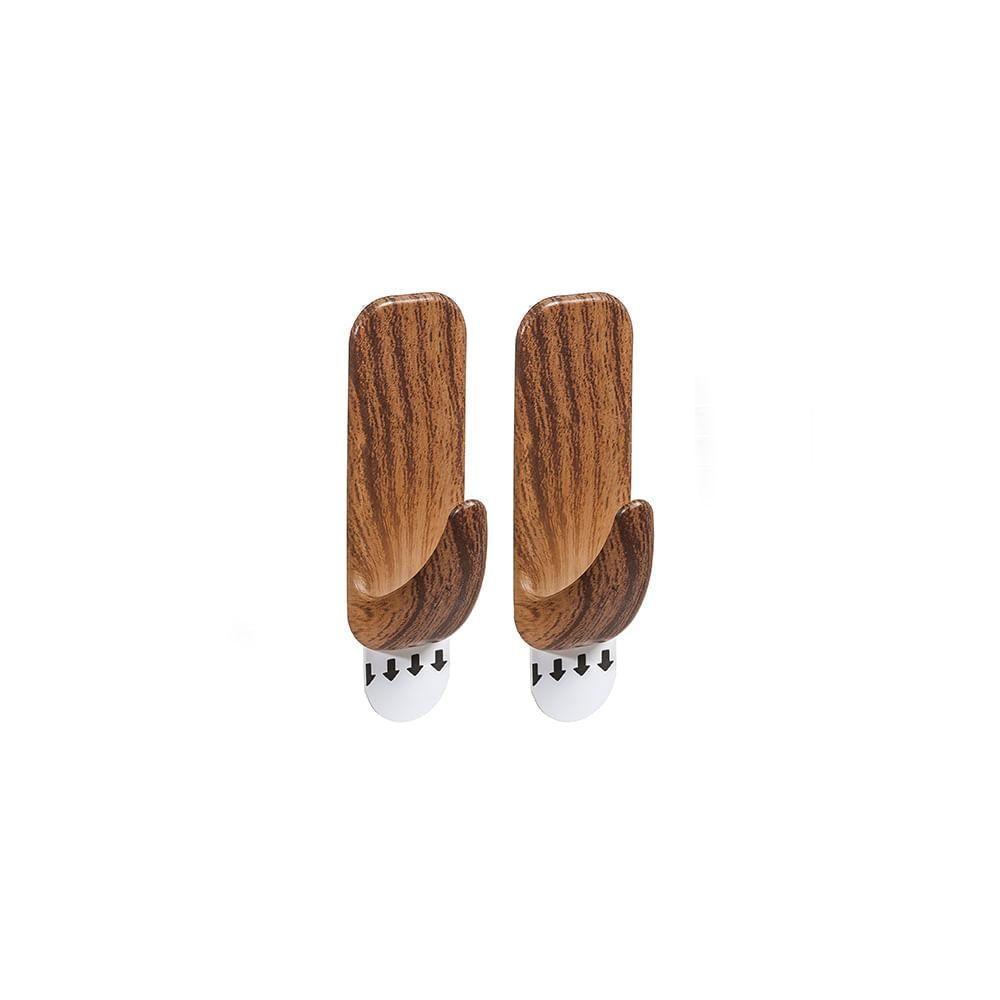 Gancho Adesivo Plástico Retangular Médio Madeira Aplik Ordene 2 Peças - 1