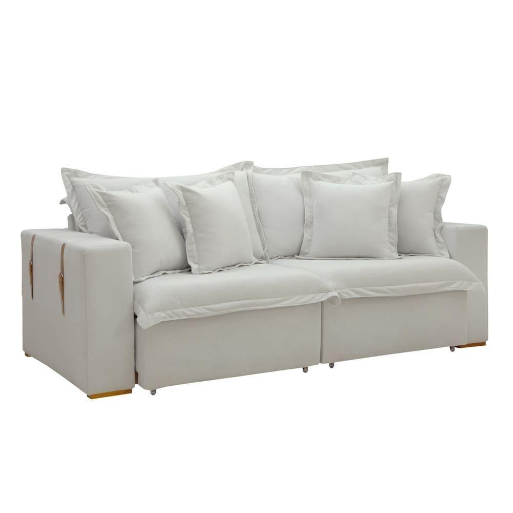 Sofá Cama Retrátil E Reclinável Arizona Boucle Gelo 2,20m - 1