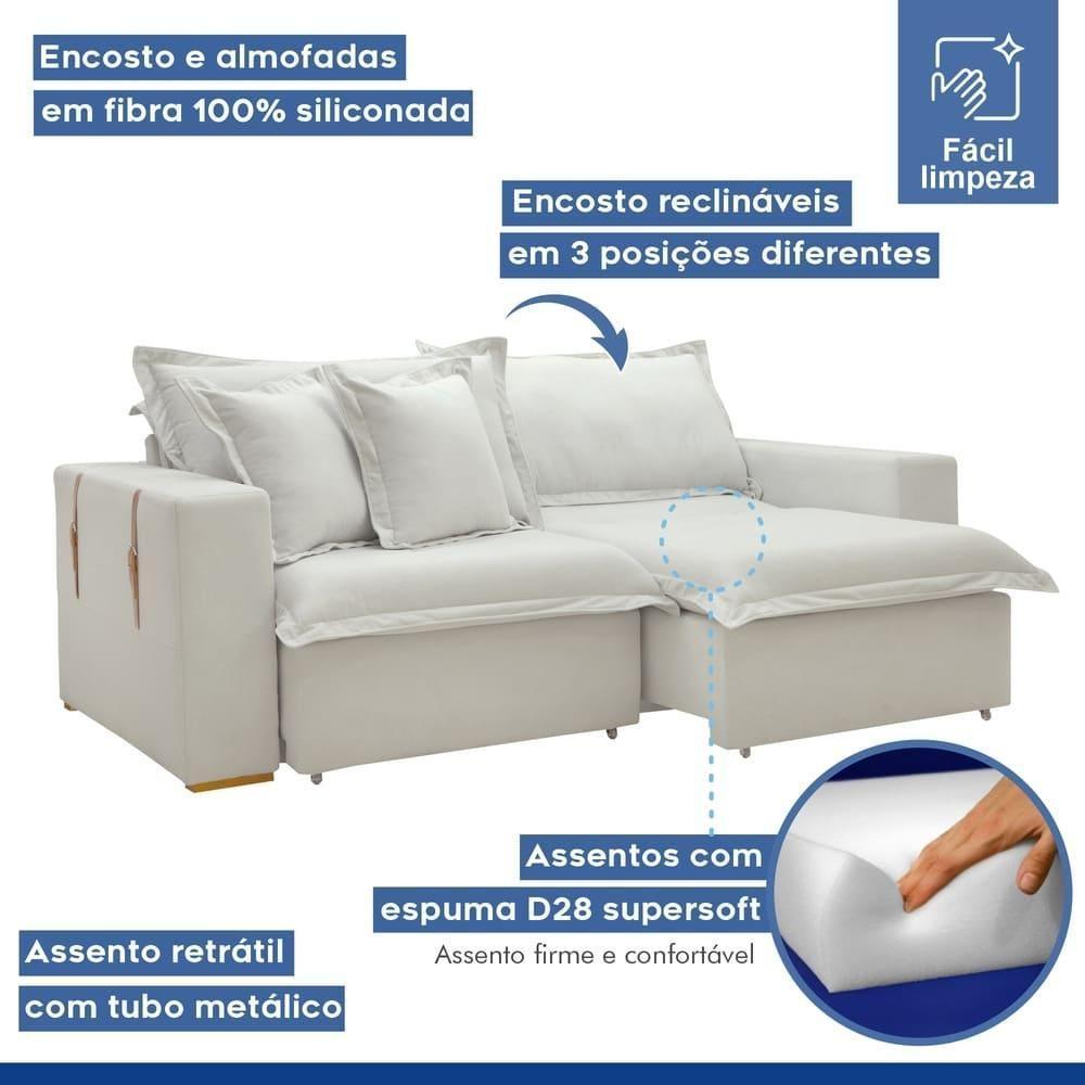 Sofá Cama Retrátil E Reclinável Arizona Boucle Gelo 2,20m - 4