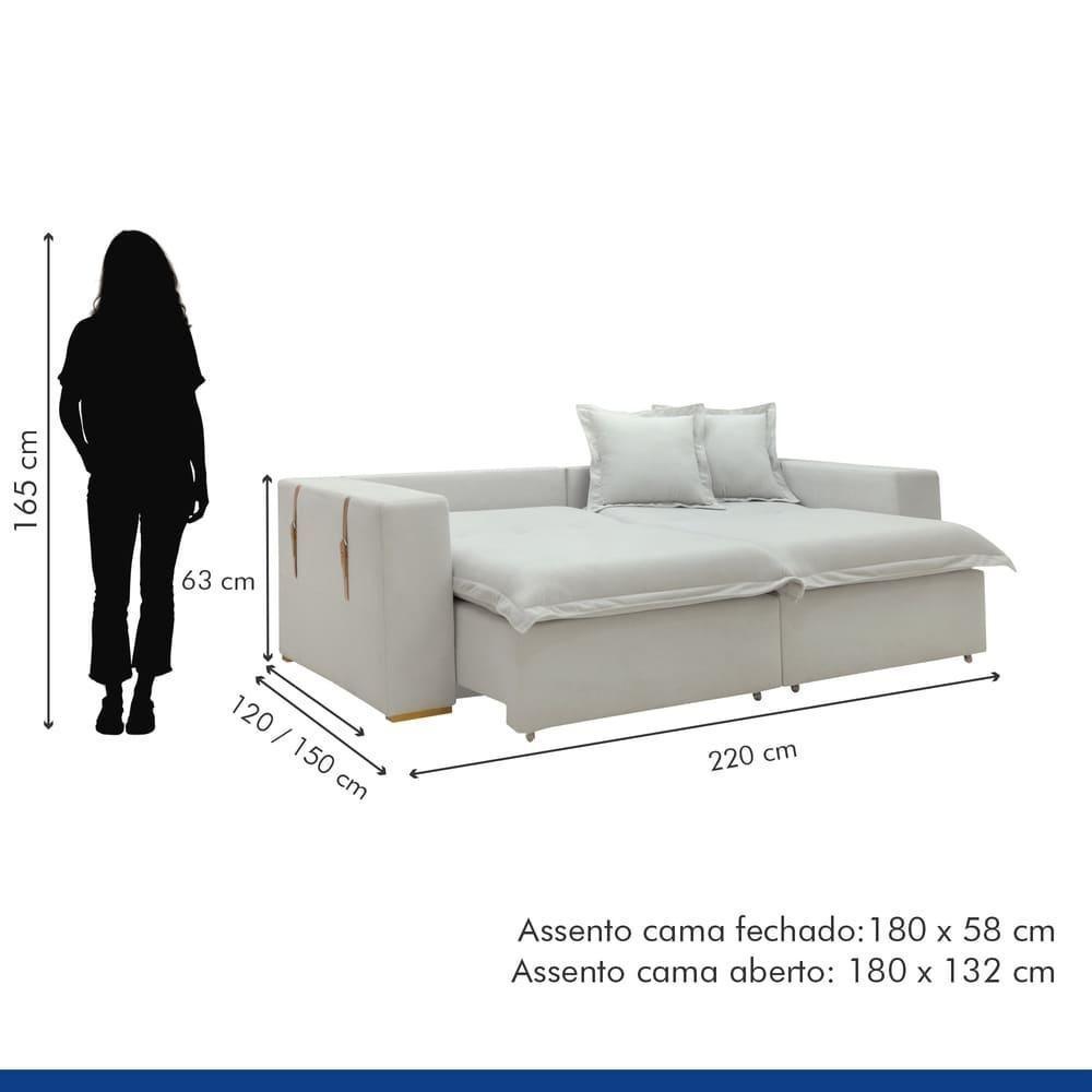 Sofá Cama Retrátil E Reclinável Arizona Boucle Gelo 2,20m - 6