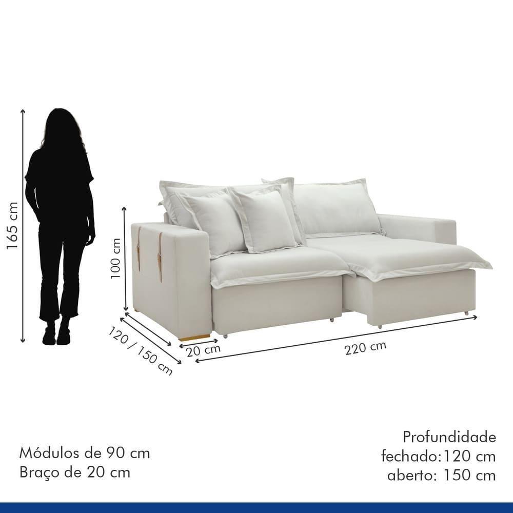 Sofá Cama Retrátil E Reclinável Arizona Boucle Gelo 2,20m - 7
