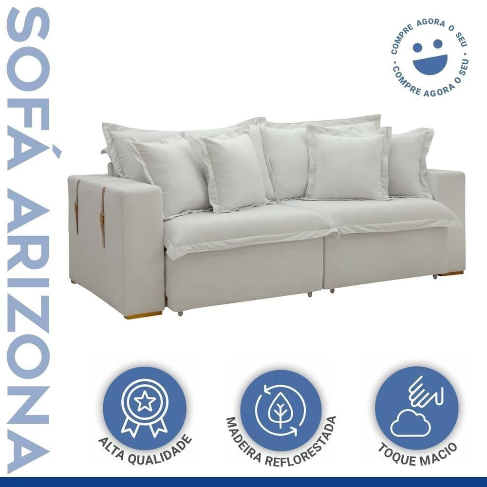 Sofá Cama Retrátil E Reclinável Arizona Boucle Gelo 2,20m - 10