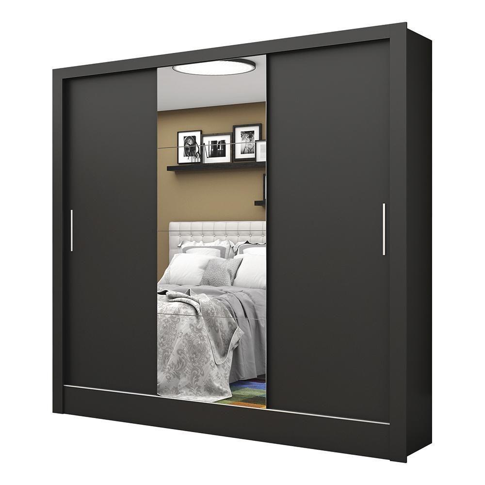 Guarda Roupa Roupeiro Santiago Plus 3 Portas De Correr Com Espelho Central 3 Gavetas Carioca Preto - 1