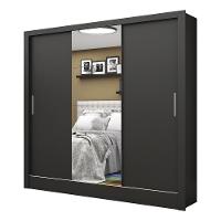 Guarda Roupa Roupeiro Santiago Plus 3 Portas De Correr Com Espelho Central 3 Gavetas Carioca Preto - 1