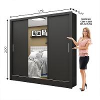 Guarda Roupa Roupeiro Santiago Plus 3 Portas De Correr Com Espelho Central 3 Gavetas Carioca Preto - 3