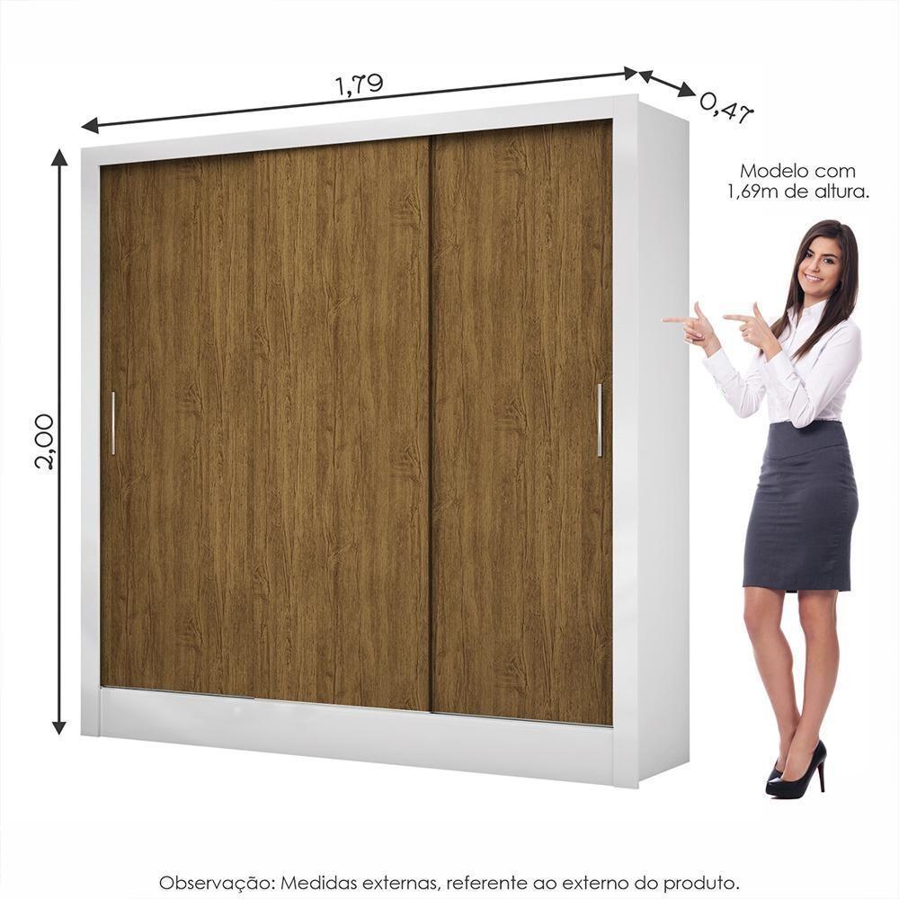 Guarda Roupa Roupeiro Dubai 3 Portas De Correr 3 Gavetas Carioca Branco Cinamomo - 3