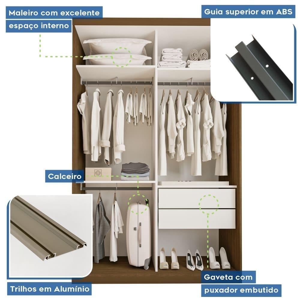 Guarda Roupa 2 Portas De Correr 2 Gavetas Kiara Minastex Freijó - 6