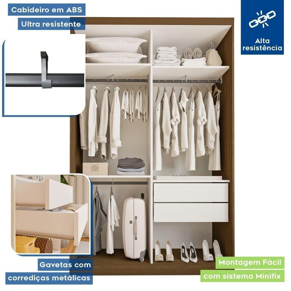 Guarda Roupa 2 Portas De Correr 2 Gavetas Kiara Minastex Freijó - 9