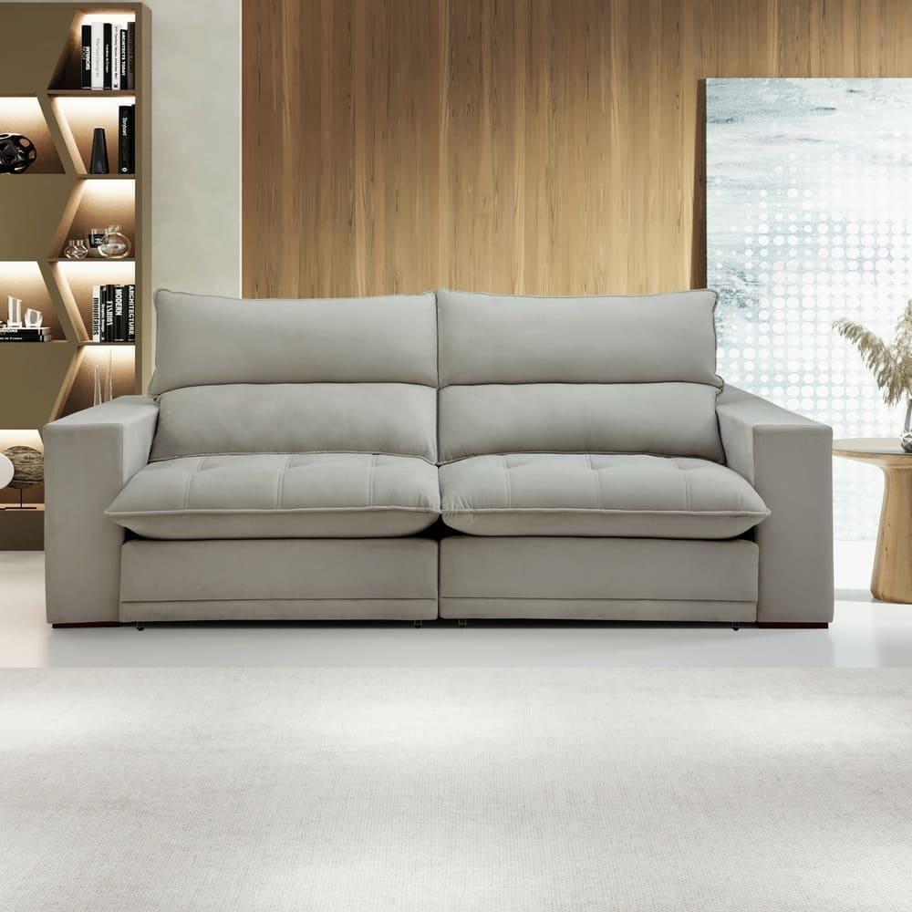 Sofá Retrátil E Reclinável Martinho Boucle Gelo 2,10m - 2