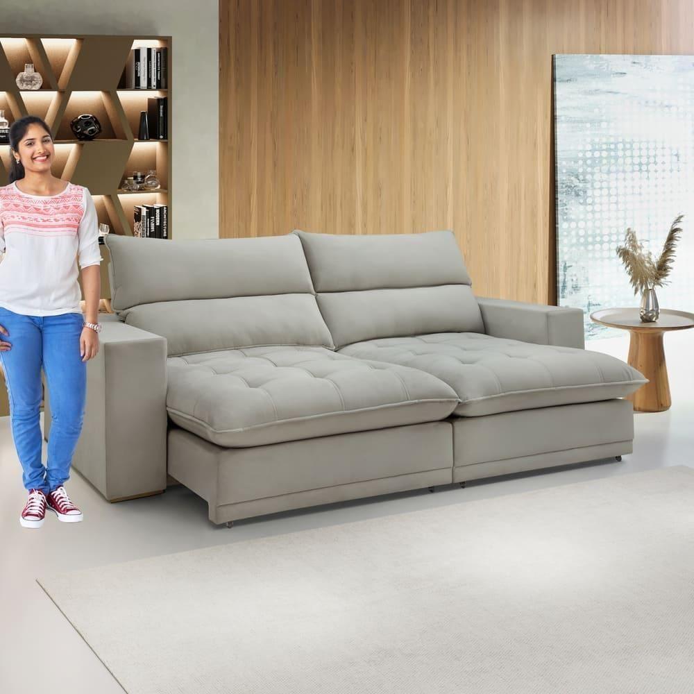 Sofá Retrátil E Reclinável Martinho Boucle Gelo 2,10m - 8