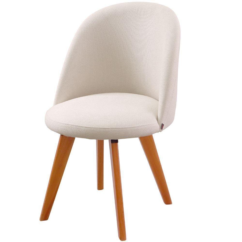 Cadeira Karine Linho Areia Com Base Fixa Em Madeira - 1