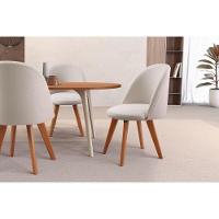 Cadeira Karine Linho Areia Com Base Fixa Em Madeira - 6