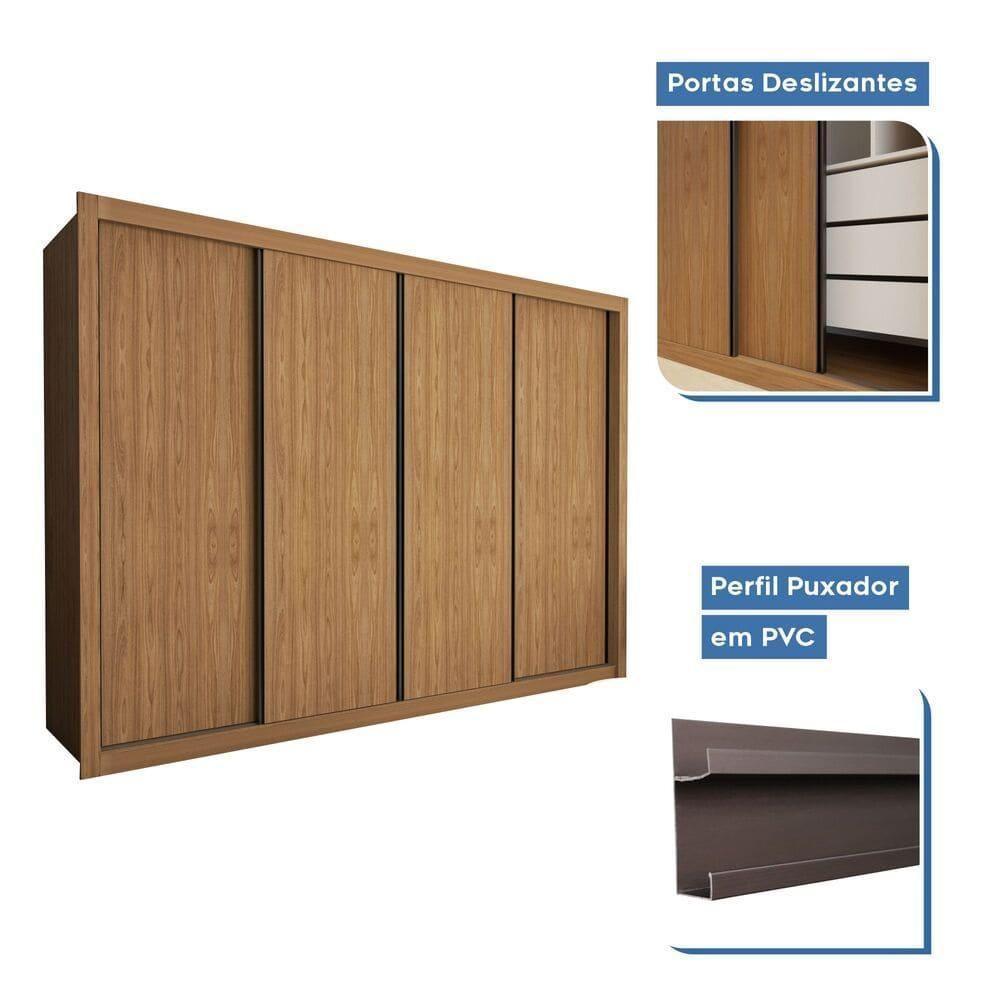 Guarda Roupa 4 Portas De Correr 4 Gavetas Nápoli Minastex Carvalho - 10
