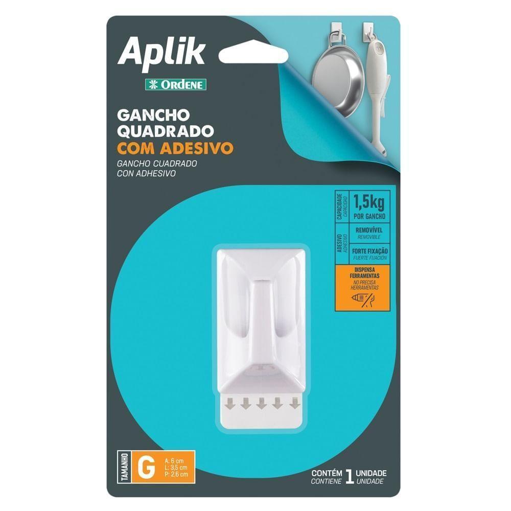 Gancho Adesivo Plástico Quadrado Grande Branco Aplik Ordene 1 Peça - 1