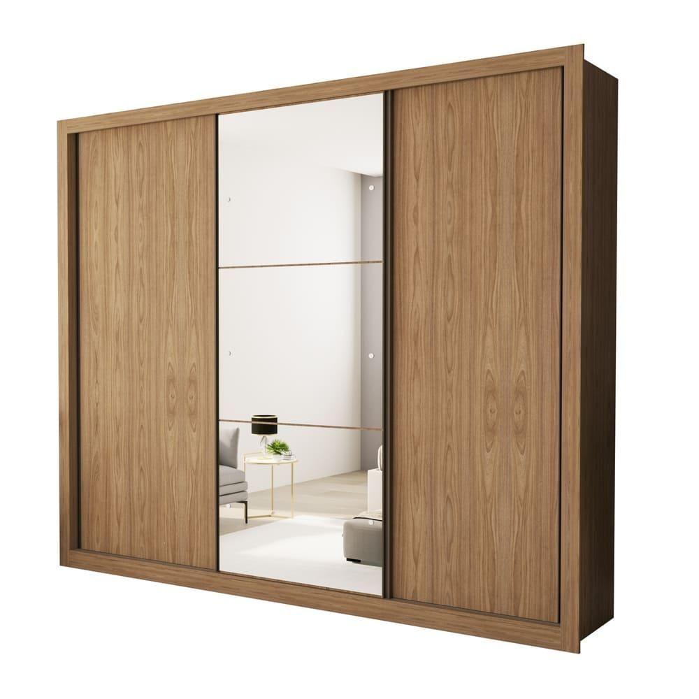 Guarda Roupa 3 Portas De Correr Com Espelho Central 6 Gavetas Nápoli Minastex Carvalho - 1