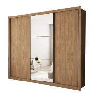 Guarda Roupa 3 Portas De Correr Com Espelho Central 6 Gavetas Nápoli Minastex Carvalho - 1