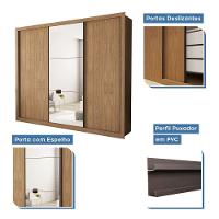 Guarda Roupa 3 Portas De Correr Com Espelho Central 6 Gavetas Nápoli Minastex Carvalho