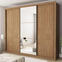 Guarda Roupa 3 Portas De Correr Com Espelho Central 6 Gavetas Nápoli Minastex Carvalho - 6