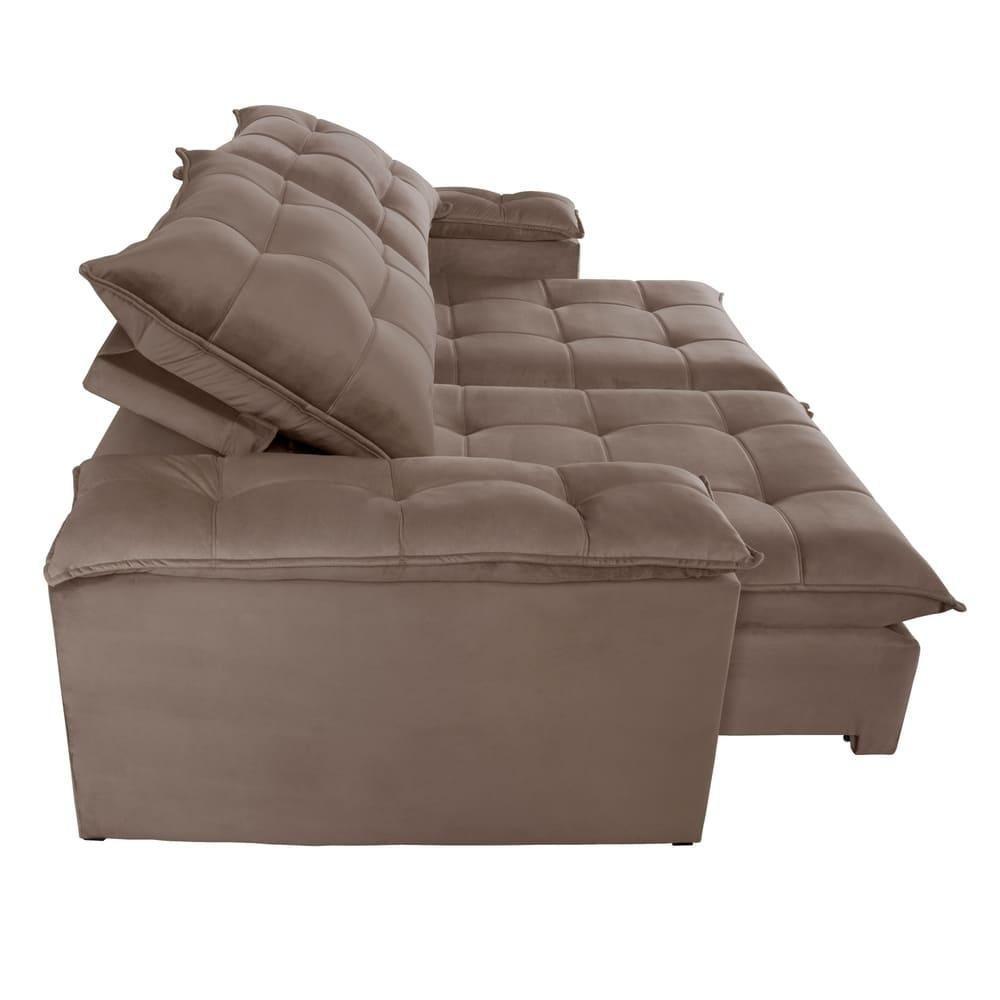 Sofá Retrátil E Reclinável Espanha Veludo Bege Escuro 2,50m - 9