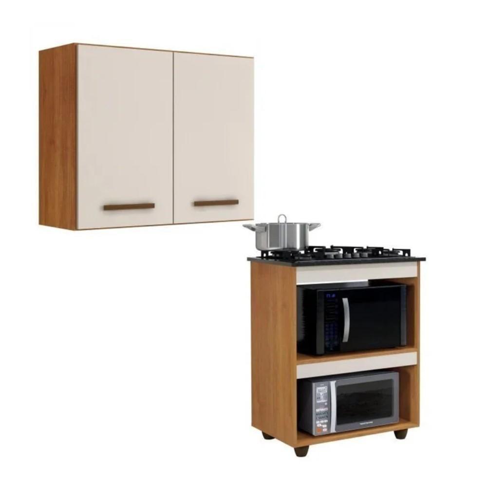 Conjunto Armário Aéreo 2 Portas E Balcão Para Cooktop 5 Bocas Nature Off White - 1